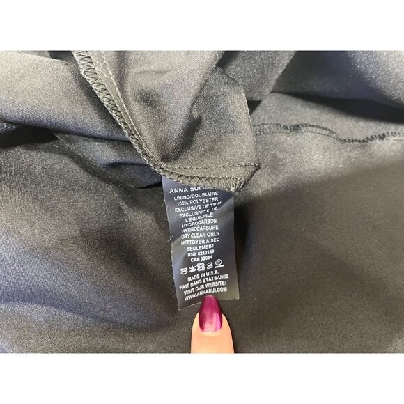 Anna Sui Silk Dress Floral Bias Cut Sheer w/Slip Womens 6P Blue Black Flutter - Picture 12 of 14